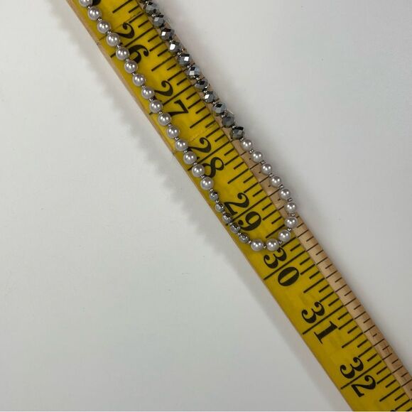 Silver Glass Pearl Gray Glass Beaded Necklace Statement Evening Formal Elegant - Picture 6 of 6